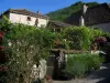 Saint-Cirq-Lapopie - Végétation et maisons du village, dans la vallée du Lot, en Quercy