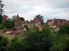 利默伊 - 中世纪村庄（中世纪城市），树和多云天空的议院，在Périgord
