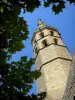 的Marciac - 老奥古斯丁女修道院和悬铃树叶子的八角形钟楼