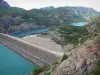 Barrage de Serre-Ponçon - Retenue d'eau (lac artificiel), barrage en terre (digue en terre), rivière Durance, centrale électrique et montagnes