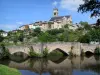 Bellac - Bridge spanning the River Vincou, Notre-Dame church, and houses of the city