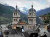 Briançon - Bell towers of the Notre-Dame collegiate church, roofs of the houses of the upper town (Vauban citadel, fortified town built by Vauban) and mountains