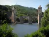 Cahors - Valentré bridge (fortified bridge), the River Lot and trees, in the Quercy