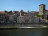 Cahors - Houses of the old town, tower of the Roi Castle, quay, quayside and the River Lot, in the Quercy