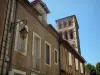 Cahors - Facades of houses and bell tower of the Saint-Barthélemy church, in the Quercy