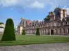 Château de Fontainebleau - Palais de Fontainebleau : aile des Ministres et pelouses de la cour du Cheval Blanc (cour des Adieux)
