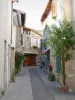Die - Gasse in der Altstadt, gesäumt von blumengeschmückten Häusern