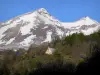 Hautes-Alpes Landschaften - Dévoluy-Massiv: Strasse umgeben von Bäumen und Berge bestreut mit Schnee