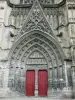 Meaux - Saint-Étienne cathedral of Gothic style: central portal and its carved tympanum depicting Last Judgement