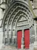 Meaux - Saint-Étienne cathedral of Gothic style: central portal and carved tympanum depicting Last Judgement