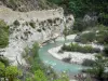 Méouge gorges - Méouge river, shrubs, trees and rock faces