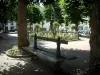 Montreuil-sur-Mer - Schattiger Park (Garten) mit Bank, Bäume und Brunnen umgeben mit Blumen