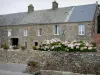 Paesaggi della Normandia - Casa in pietra in un villaggio nella penisola del Cotentin, con i fiori
