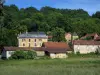 Saint-Amand-de-Coly - Casas de aldeia, campo e árvores