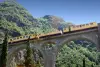 the Little Yellow train on the bridge Séjourné