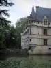 Замок Азай-ле-Ридо - Угол турели ренессансного замка, реки (Эндр) с водяными лилиями и деревьями