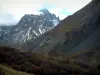 Маршрут Гранд Альпы - Осенний лес, альпийский склон и гора со снегом