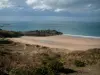 Пейзажи Изумрудного Берега - Береговая линия покрыта травой, песчаный пляж и море (Канал)