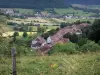 Пейзажи Doubs - Забор луга на переднем плане, дома деревни, поля, луга и деревья