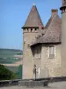 城堡Virieu - 前院和中世纪堡垒的喷泉