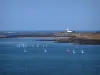 布列塔尼的沿海风景 - 海（海峡）及其小型帆船，海岸在背景中切割