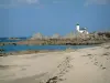 布列塔尼的沿海风景 - 沙滩，海藻，海（la Manche），岩石和小灯塔