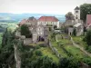 沙托沙隆 - 村庄以其房屋，罗马式教堂圣皮埃尔（钟楼）及其花园而栖息在岩石的山脊上