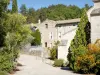 Abbaye Notre-Dame d'Aiguebelle - Allée arborée de l'abbaye bordée de bâtiments en pierre