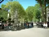 Aix-en-Provence - Rue (cours Mirabeau) bordée de platanes avec la fontaine du roi René