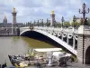 Alexandre-III bridge - Pont Alexandre-III bridge over the Seine river and Champs-Élysées port with its moored barges