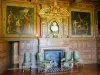 Ancy-le-Franc castle - Interior of the Renaissance palace: fireplace and paintings in Judith's bedroom