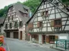 Andlau - Calle florecido con la mitad de casas de madera