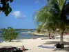 Anse-Bertrand - Chapel beach with its palm trees, its white sand and its view of the Caribbean and the town of Anse-Bertrand
