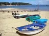 Arcachon bay - Small boats on a sandy beach 