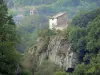 Ardes - Couze d'Ardes gorges with a view of the bell tower of the Saint-Dizaint church; in the Auvergne Volcanic Regional Nature Park