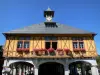 Arreau - Town hall with flowers topped with a steeple; in the Bigorre area