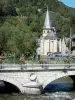 Arreau - Saint-Exupère chapel and bridge spanning the river; in the Bigorre area