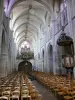 Auxonne - Inside the Notre-Dame church: nave, preaching pulpit and gallery organ