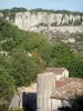 Balazuc - Casas torre, vegetación y acantilados con vistas a la totalidad