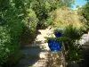 Bormes-les-Mimosas - Stairway, blue jars, plants and shrubs
