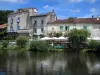 Brantôme - Houses and restaurant terrace by the River Dronne, in Green Périgord