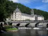 Brantôme - Coudé vridge spanning the River Dronne, Benedictine abbey and its abbey church, and forest, in Green Périgord