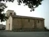 Capilla de Notre-Dame-de-Peygros - Ramas de los árboles en primer plano y la capilla, en Tanneron