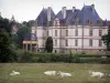 Castillo de Cormatin - Castillo, jardines, aviario vacas Charolais en un prado en el primer plano