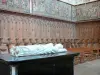 La Chaise-Dieu Abbey - Inside the Saint-Robert abbey church: tomb of Pope Clement VI, stalls and tapestries in the choir
