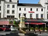 Châlons-en-Champagne - Plaza de la República: la fuente, las casas y restaurantes