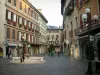 Chambéry - Square with fountain, lampposts, shops and houses