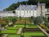 Château de Villandry and gardens - Castle and its keep dominating the vegetable garden (vegetables, flowers and arbours)