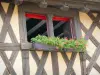 Châteauneuf - Ventana florecida de la casa de entramado de madera.