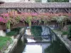 Châtillon-sur-Chalaronne - Flower-bedecked gateway spanning River Chalaronne 